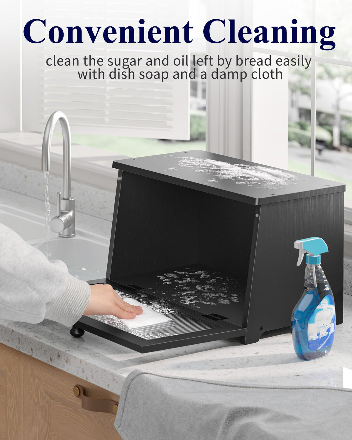 Kitsure Bread Box on a dark countertop complements a modern kitchen