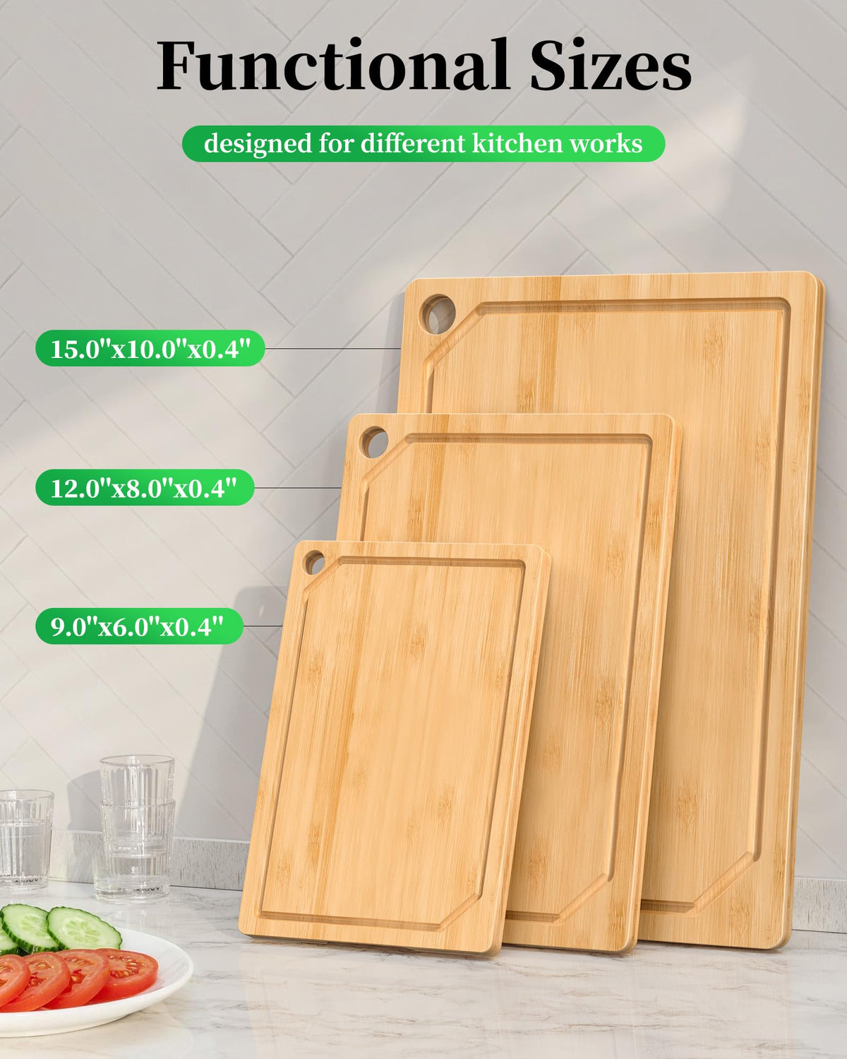 Kitsure cutting board with built-in handle for easy lifting
