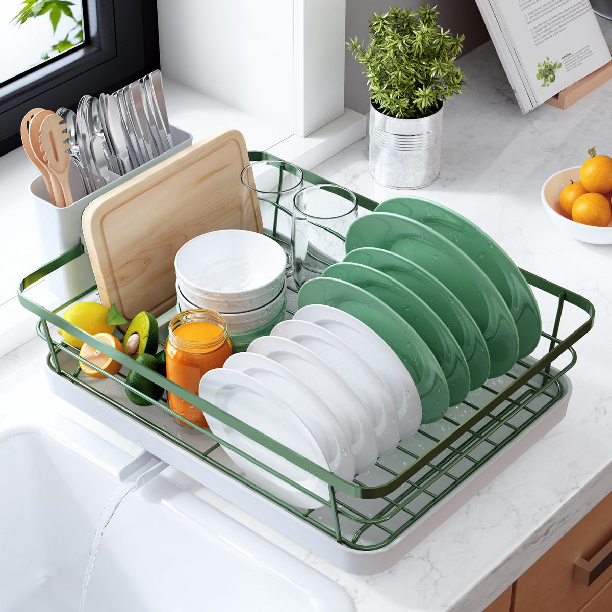 Kitsure dish drying rack compact base on countertop saves space and organizes dishes