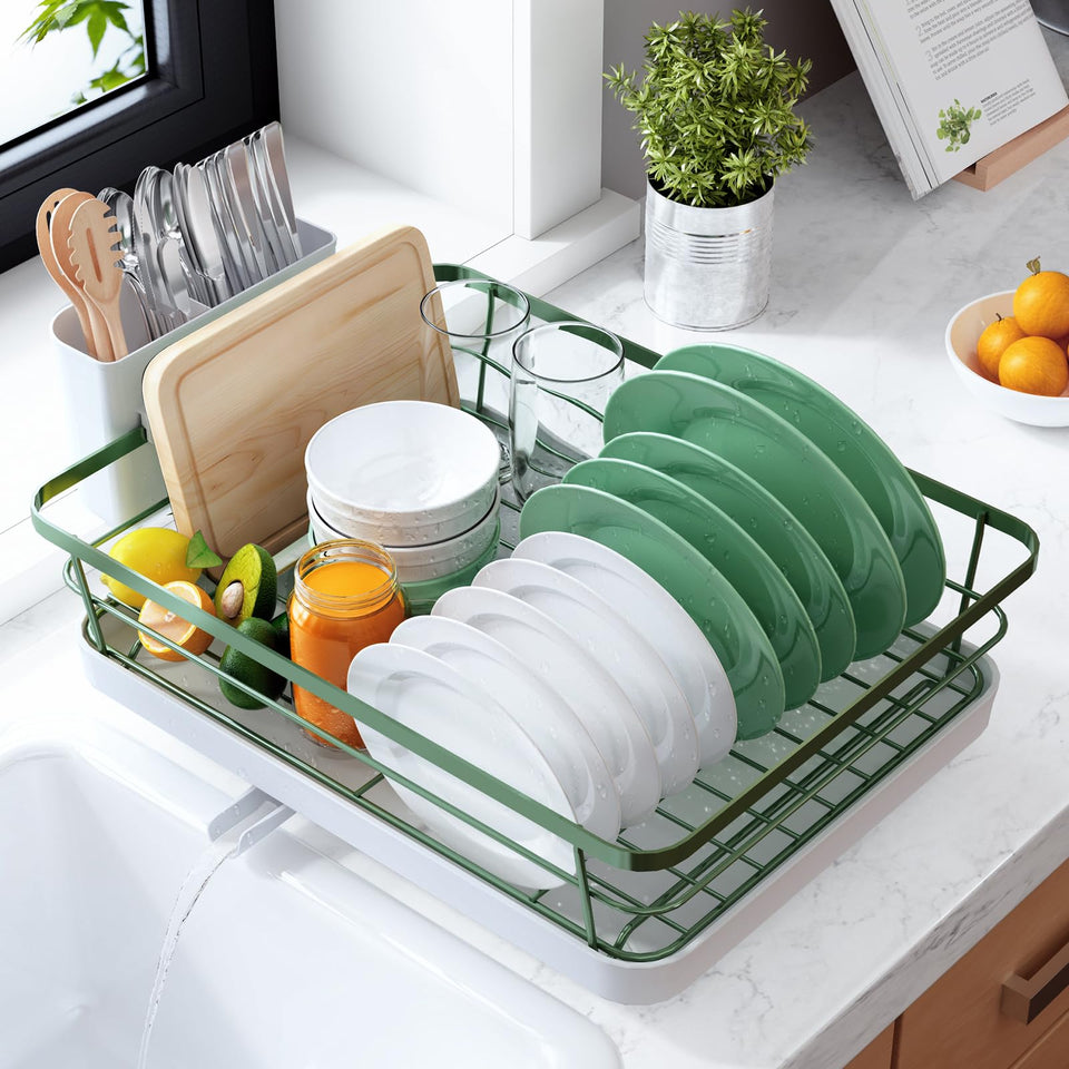 Kitsure dish drying rack compact base on countertop saves space and organizes dishes