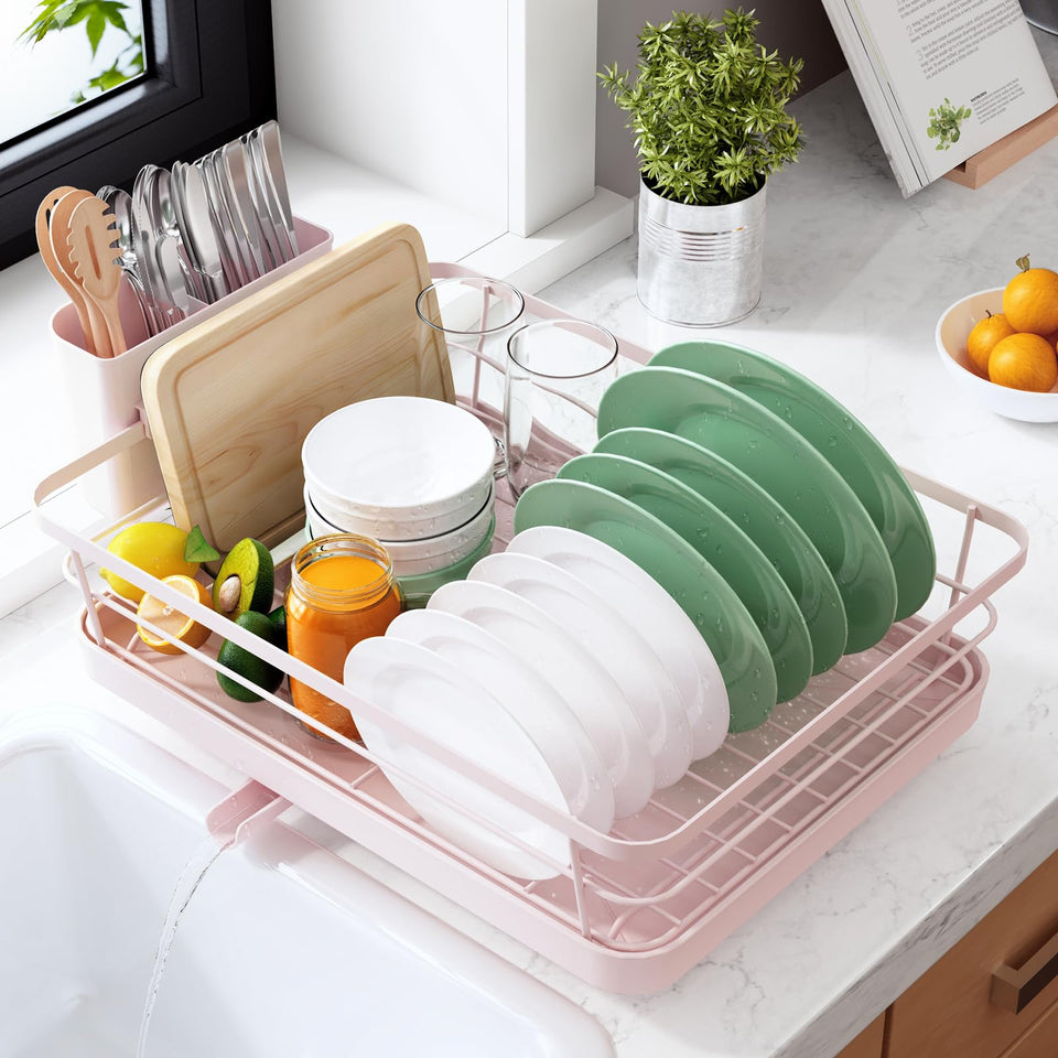 Kitsure dish drying rack with compact footprint saves counter space