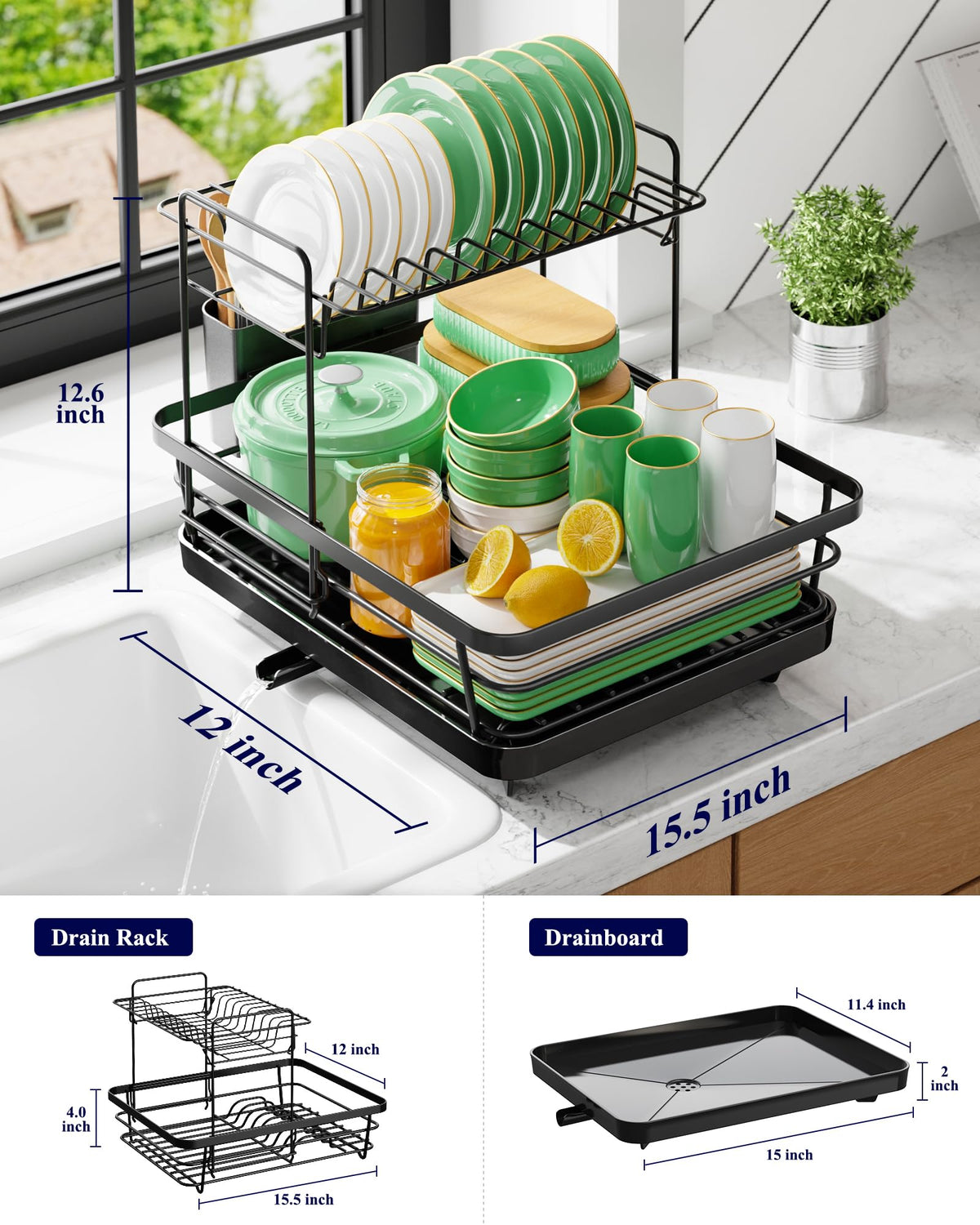 Kitsure detachable cutlery holder on black rack provides dedicated storage.