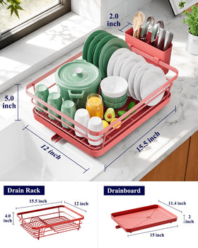Kitsure dish drying rack with cutlery holder keeps utensils neatly organized.