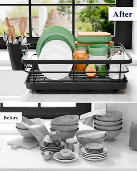 Kitsure dish rack dimensions 14.5x12x4 inches for small spaces.