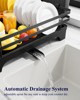 Kitsure drain directs water into the center, reducing counter splashes.