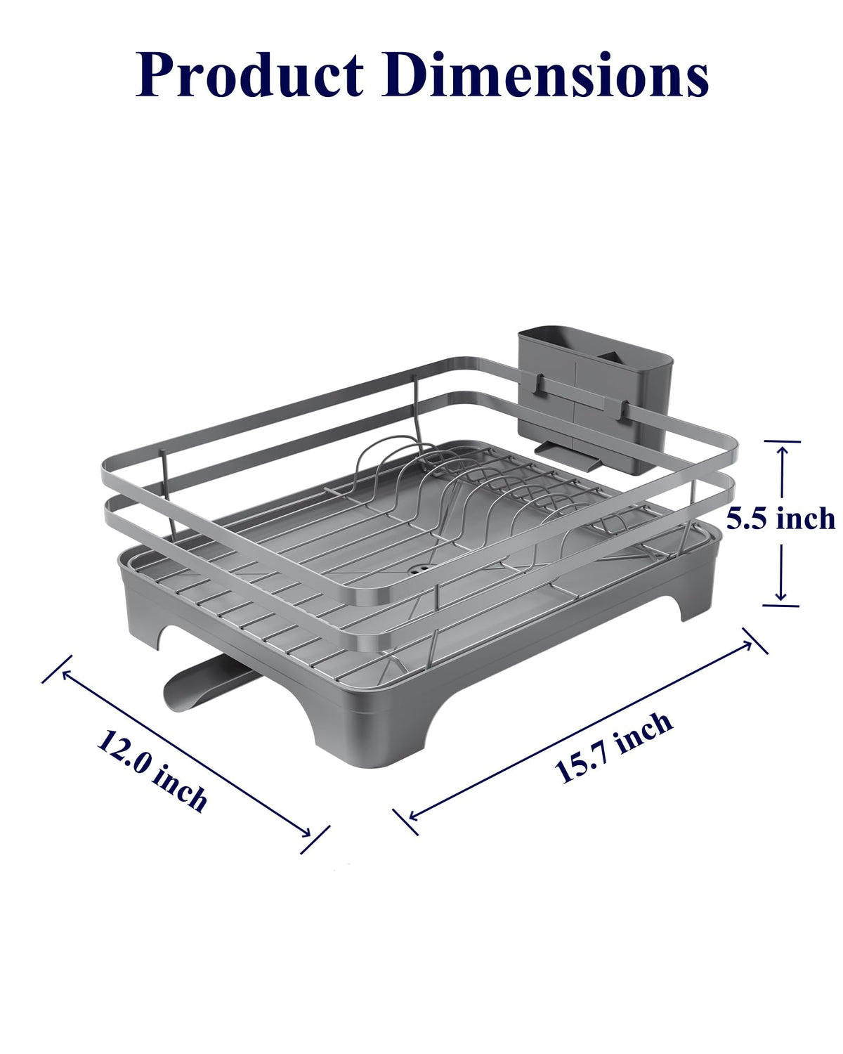 Kitsure dish drying rack featuring external dual-slot cutlery holder for tidy utensils.