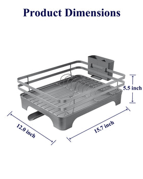 Kitsure dish drying rack featuring external dual-slot cutlery holder for tidy utensils.