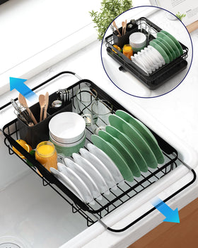 Kitsure dish drying rack front view demonstrates space saving on compact kitchen counters