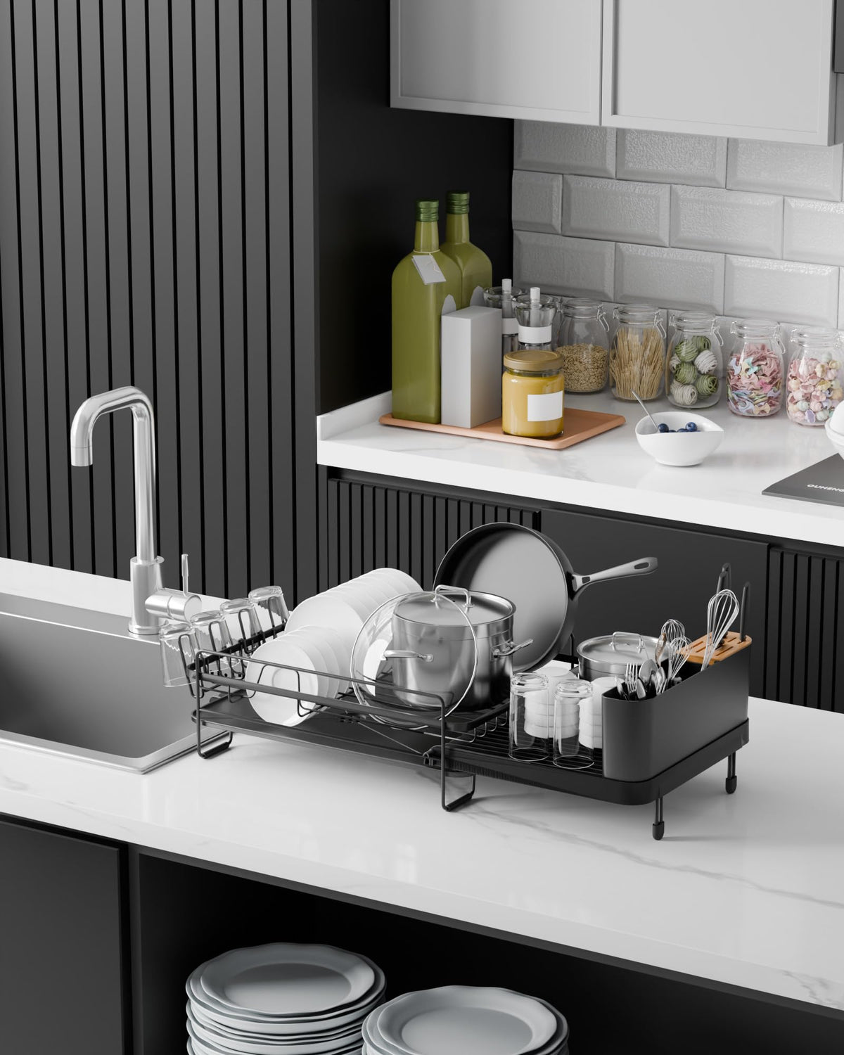 Kitsure roomy compartments fit dishes pots and utensils.