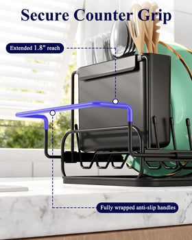 Kitsure raised plate rack holds dishes upright for faster air-drying.