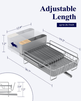Kitsure dish rack side view with cup and cutlery holders for organized drying.