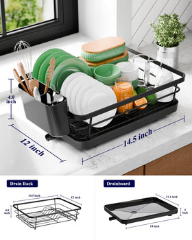Kitsure dish drying rack showing the utensil holder for organized cutlery.