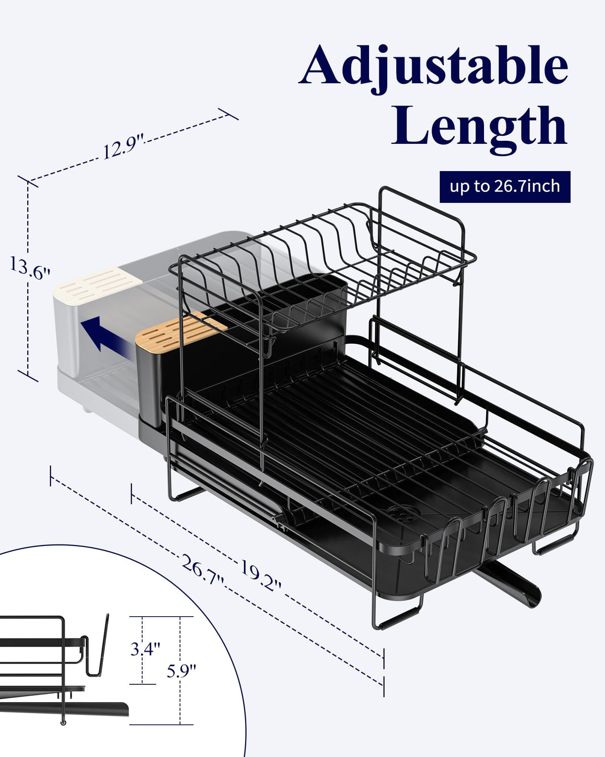 Kitsure dish drying rack with cutlery and cup holders keeps utensils organized.