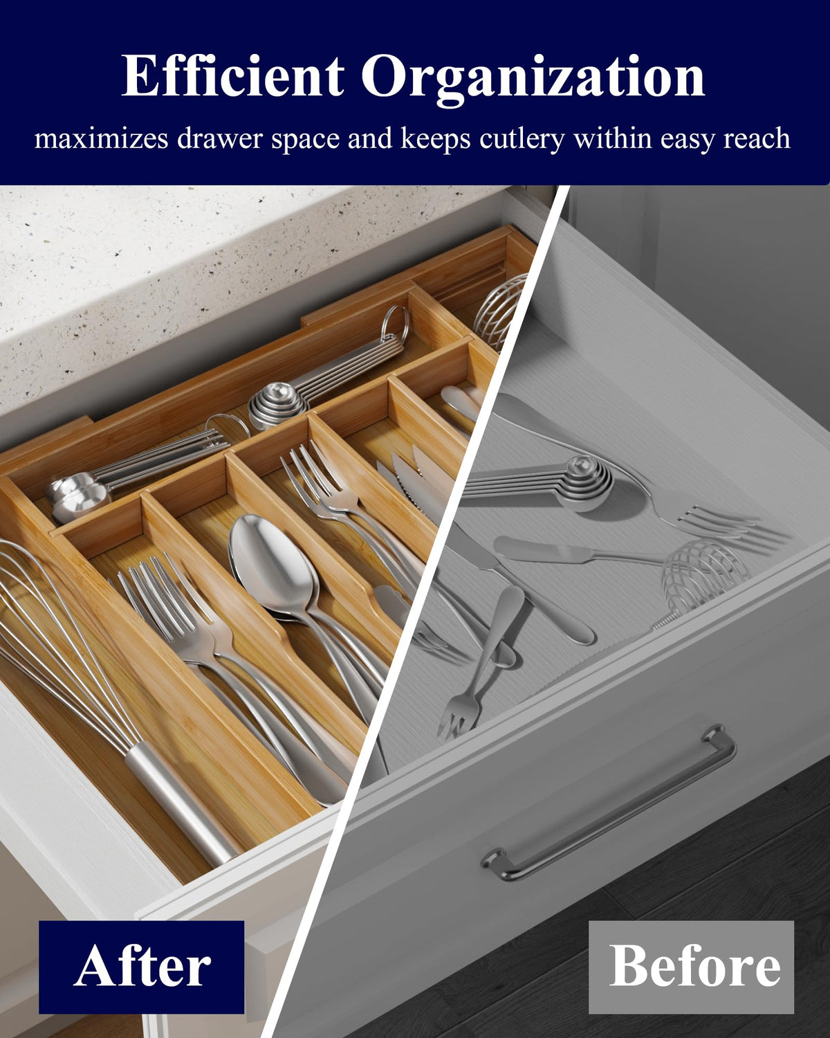 Easy-clean finish on Kitsure bamboo organizer for quick maintenance