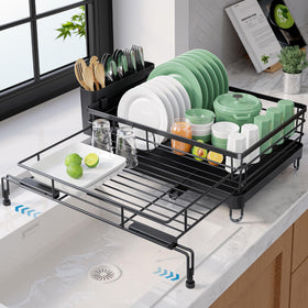 Kitsure extendable dish rack over sink extended length for large loads