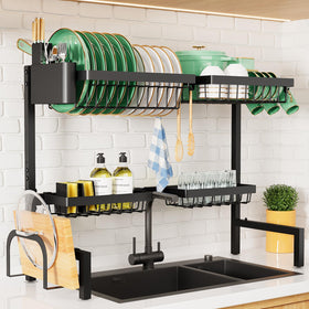 Kitsure over-the-sink drying rack, adjustable width for universal sink fit and easy setup.