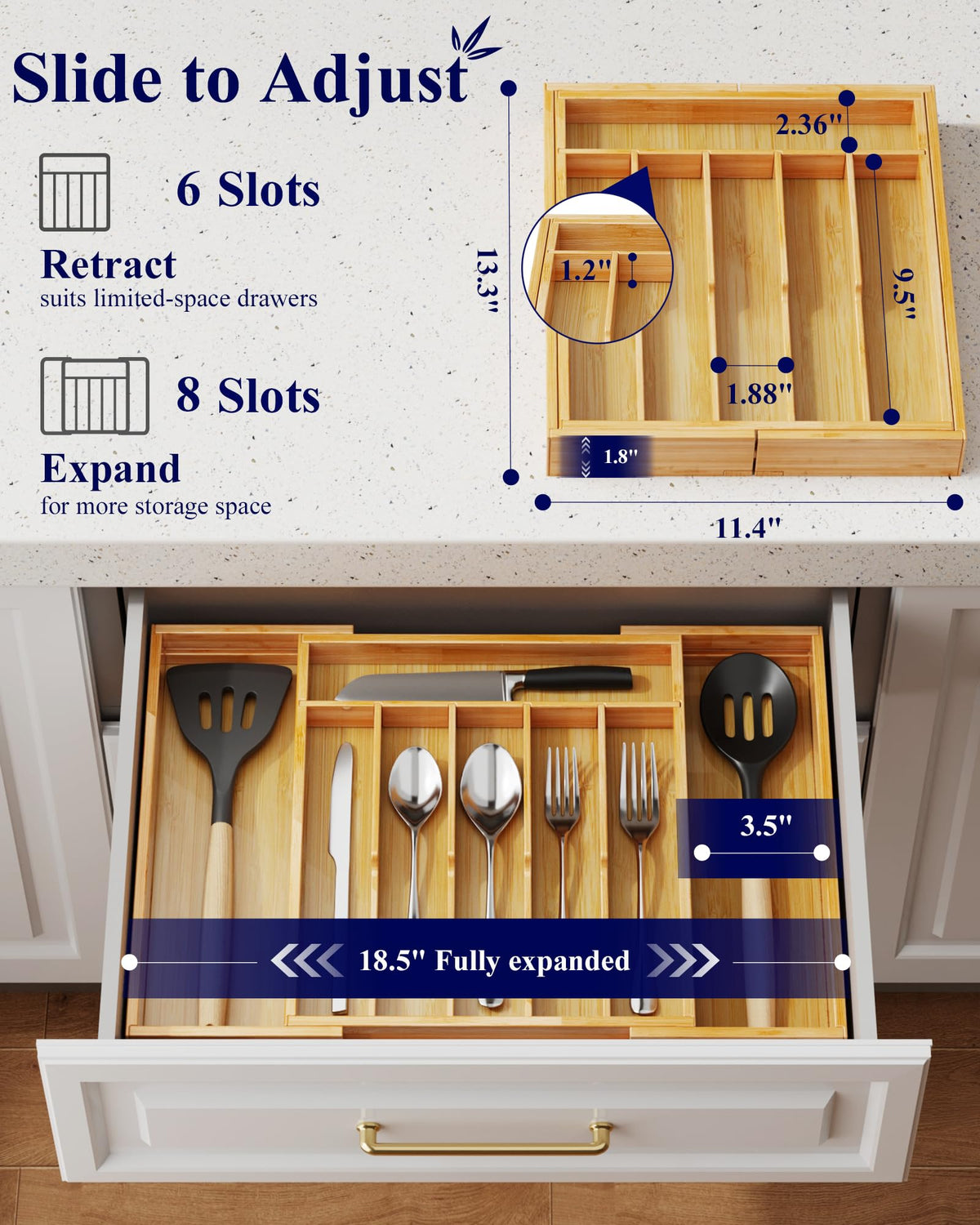 Reinforced thickened bamboo construction of Kitsure organizer for durability