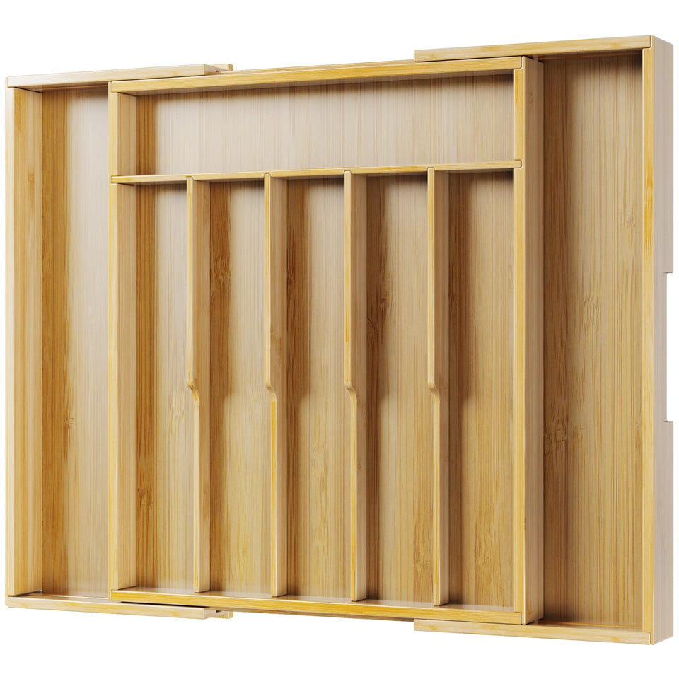 Kitsure silverware organizer expands to fit your drawer, keeping utensils tidy and accessible.