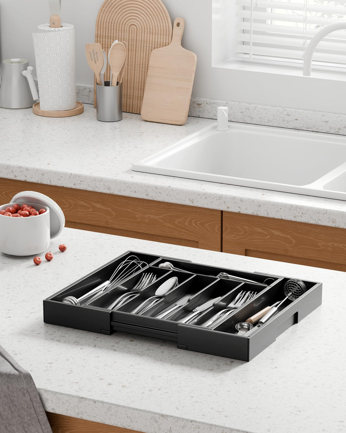 Kitsure eco-friendly bamboo with water-resistant coating enables quick cleaning and maintenance.