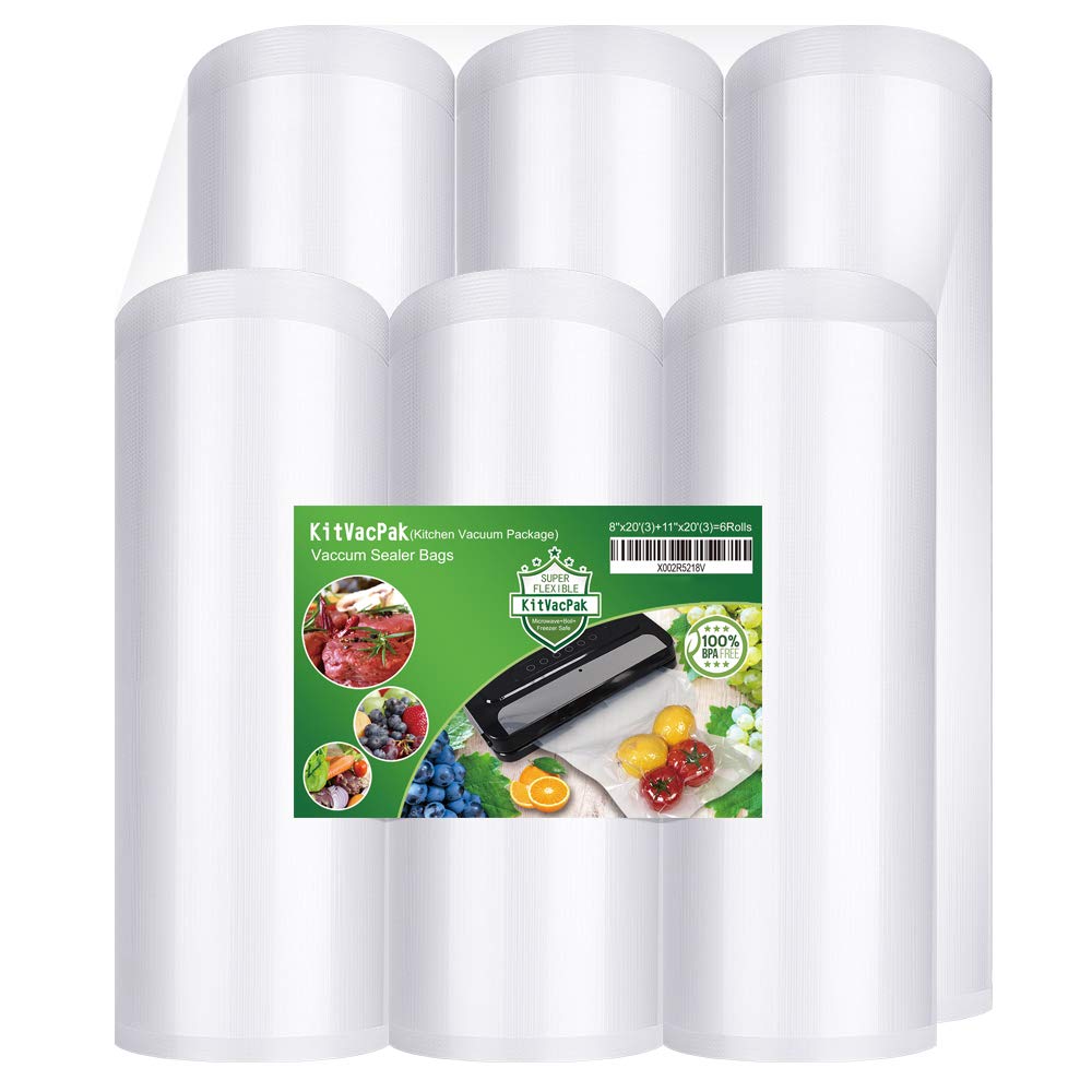 KitVacPak 8x20 bag roll set ideal for bulk meals and long-term storage.