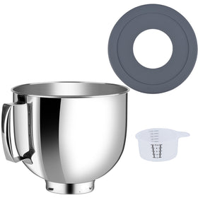 Kitwanda stainless steel bowl with grey lid, sturdy and dishwasher-safe for KitchenAid mixing