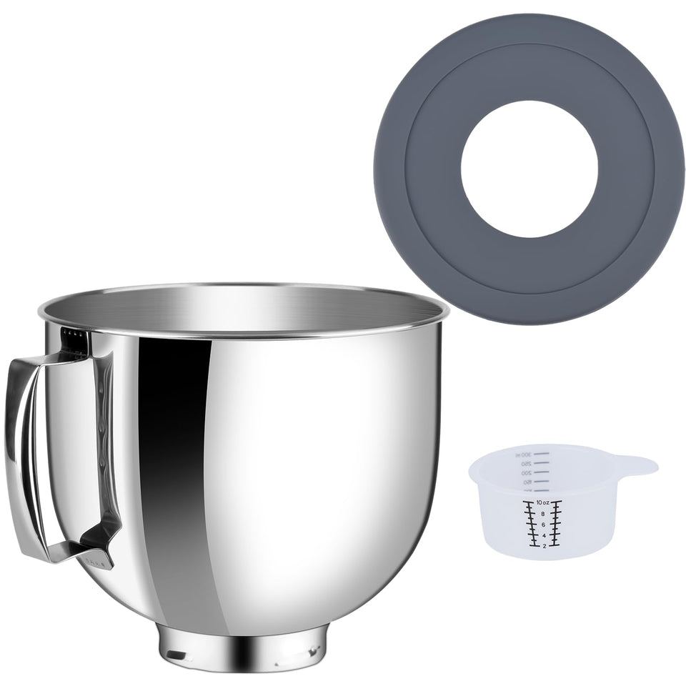 Kitwanda stainless steel bowl with grey lid, sturdy and dishwasher-safe for KitchenAid mixing