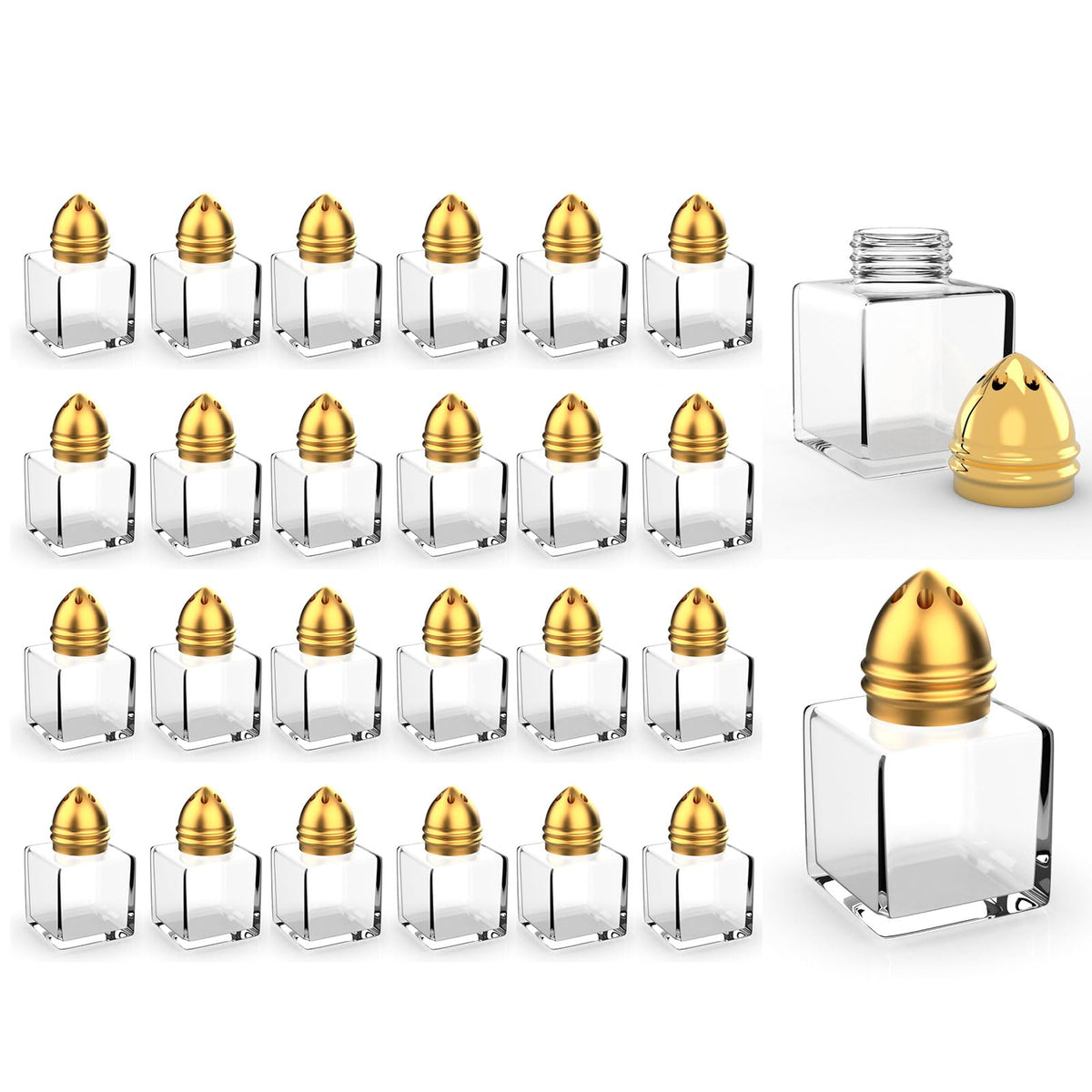 KIUSOWAYD glass cube salt and pepper shakers 24-pack front view for elegant table setup