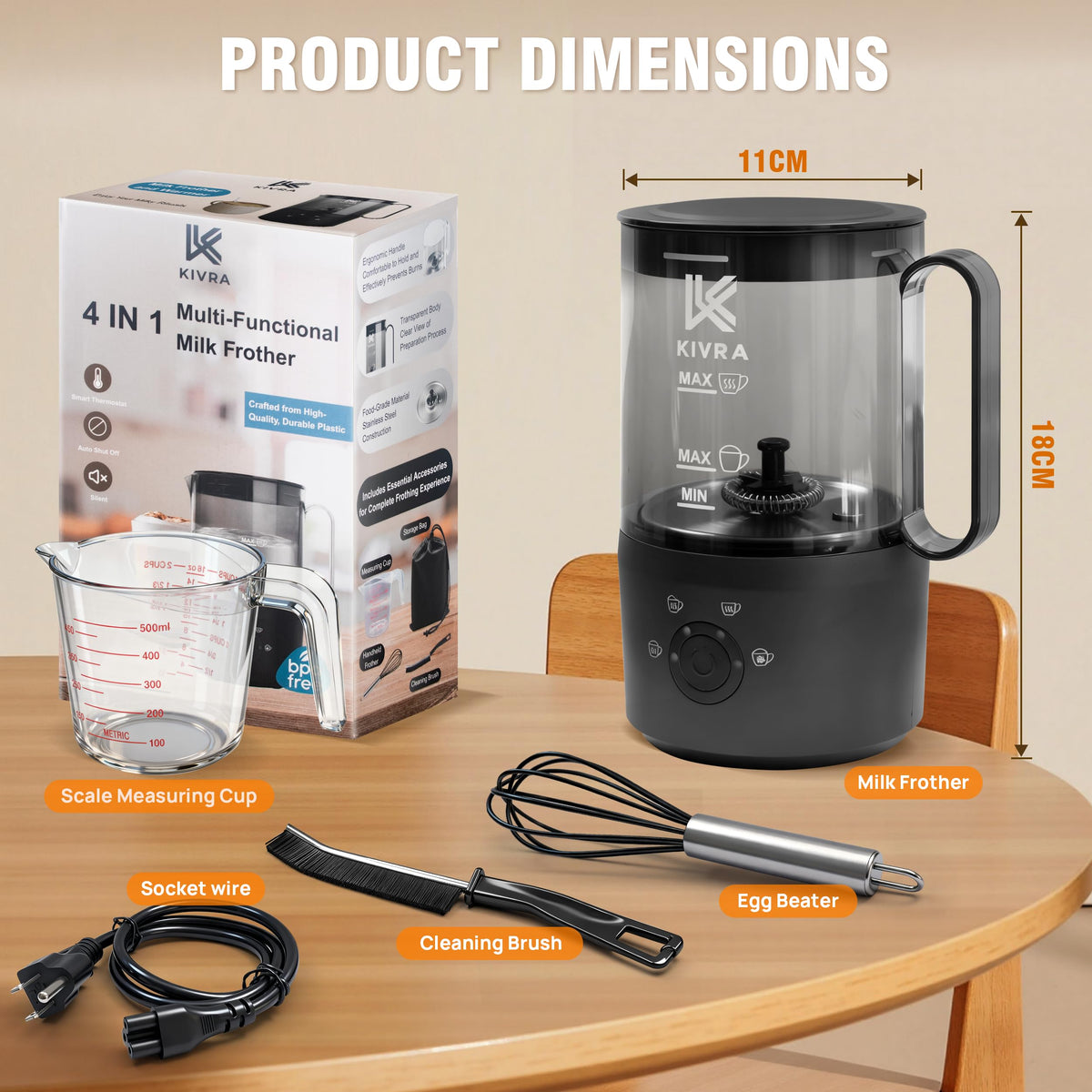 KIVRA 350ml with whisk and cup shown for effortless setup.