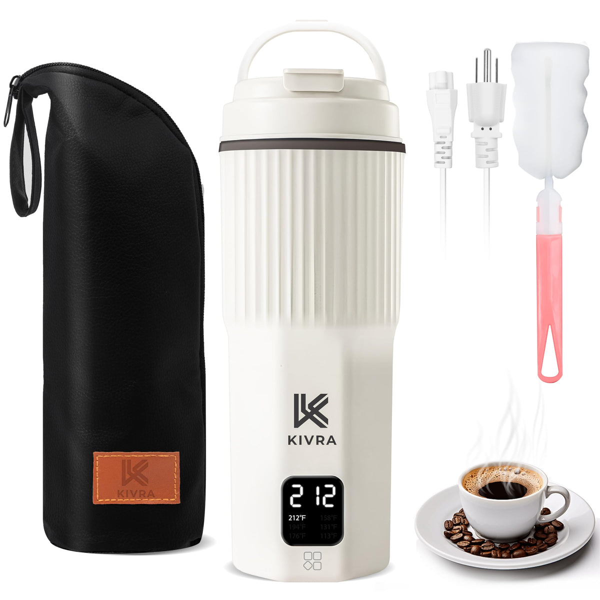 KIVRA Travel Kettle LCD display for precise heating on the go.