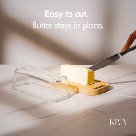 KIVY borosilicate glass lid protects butter from dust and moisture.