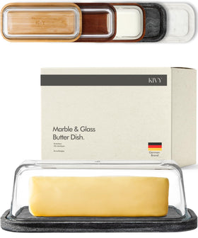 KIVY butter dish with black marble and glass lid keeps butter fresh and easily accessible.