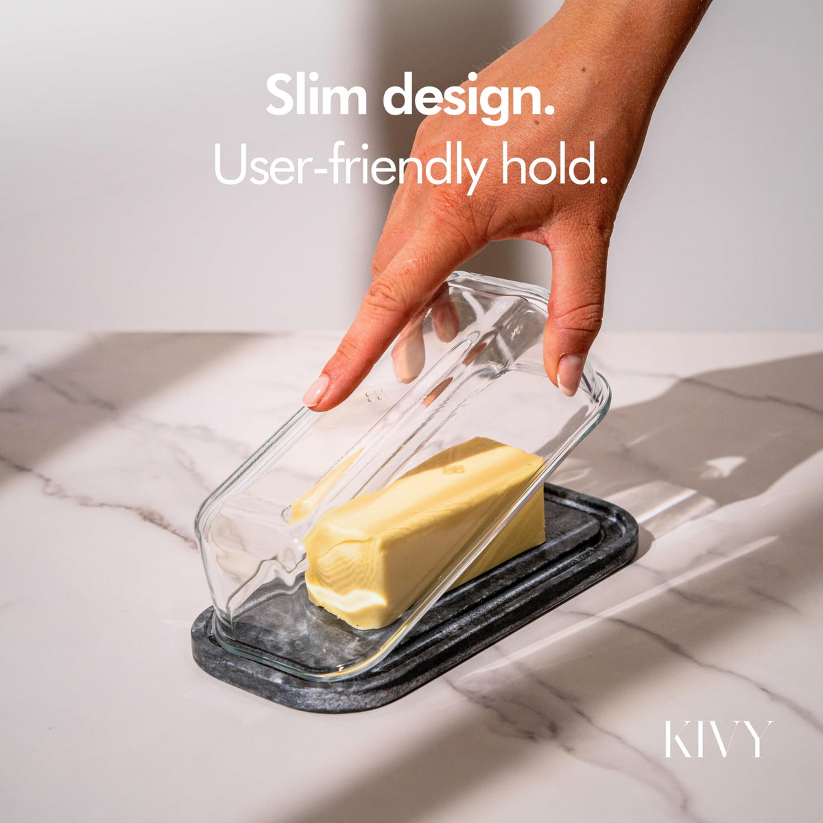 KIVY butter dish is dishwasher safe for easy cleanup after meals.