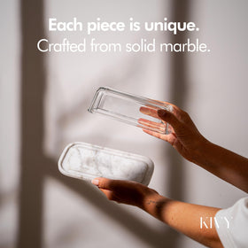 KIVY butter dish top view highlights marble base and lid clarity.