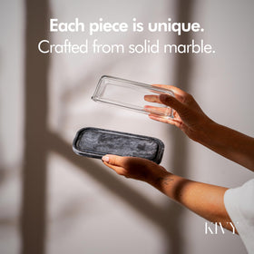 KIVY butter dish on a countertop showcases elegant marble texture and tidy storage.