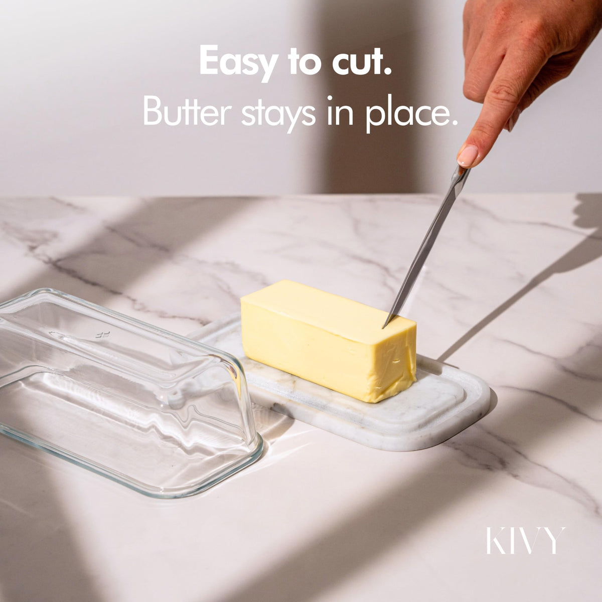 KIVY butter dish stored on fridge door shelf saves space.