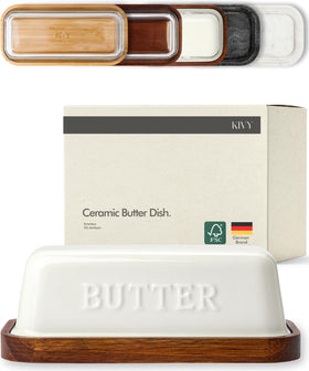 KIVY ceramic butter dish with airtight lid on countertop keeping butter fresh