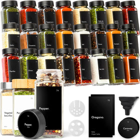 KIVY glass spice jars with labels and funnel for tidy seasoning