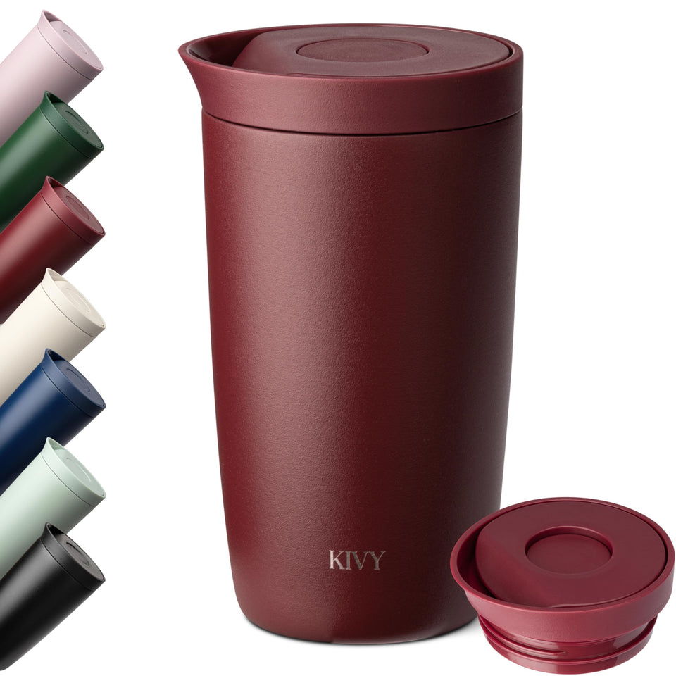 KIVY travel mug with lid closed prevents spills during your commute