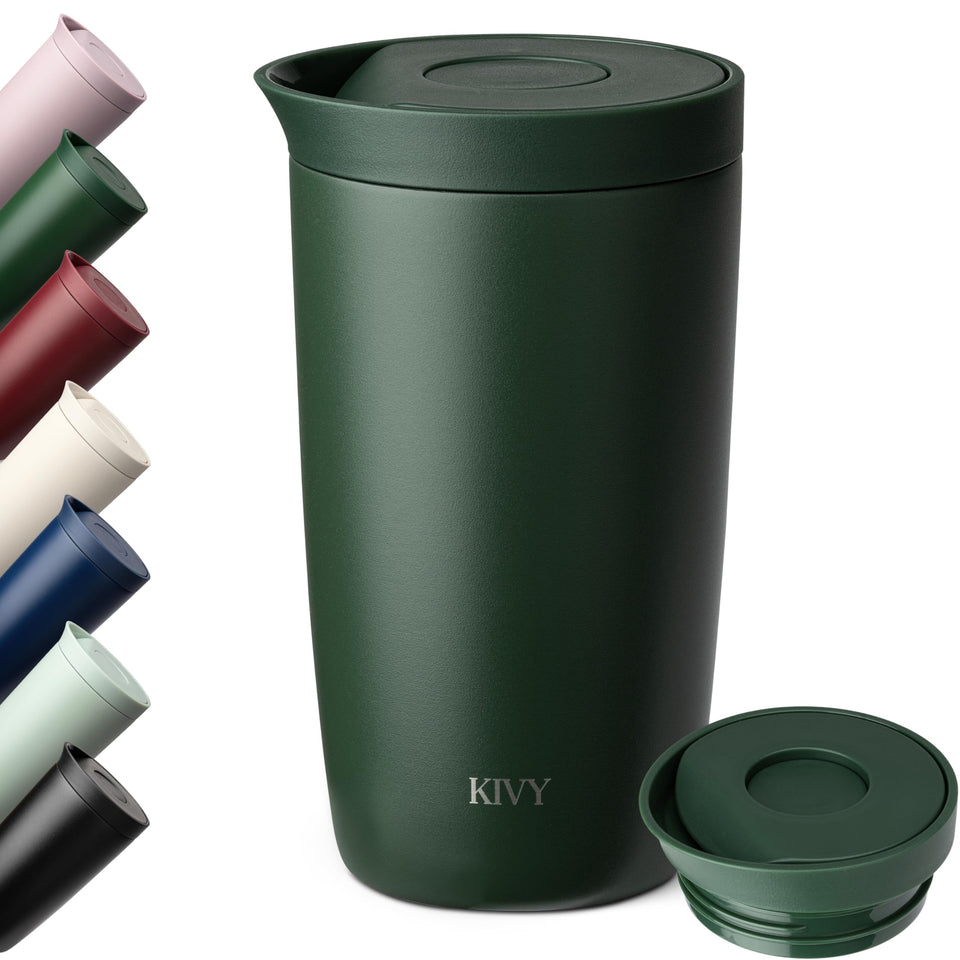 KIVY travel mug 12oz with spill-proof lid for daily commuting.