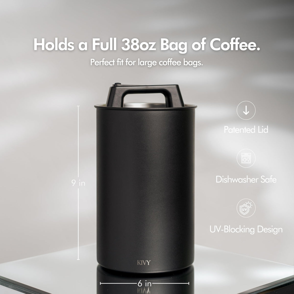 KIVY vacuum coffee canister with airtight seal keeps ground coffee fresh.