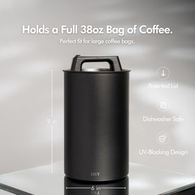 KIVY vacuum coffee canister with airtight seal keeps ground coffee fresh.