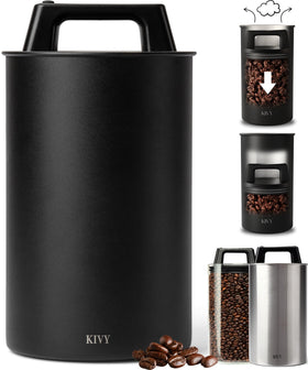 KIVY vacuum coffee canister with large push lid preserves aroma.