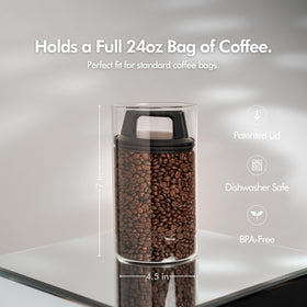 KIVY glass canister side profile showing airtight design to preserve aroma.