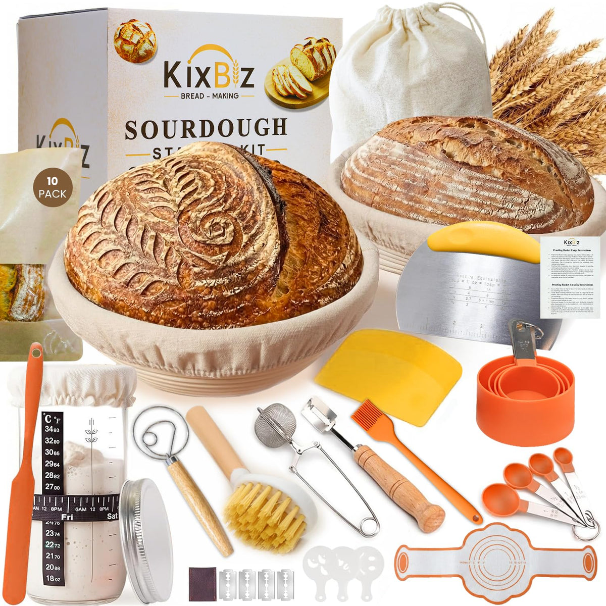 Kixbiz round banneton basket for even fermentation and artisan loaf scoring.