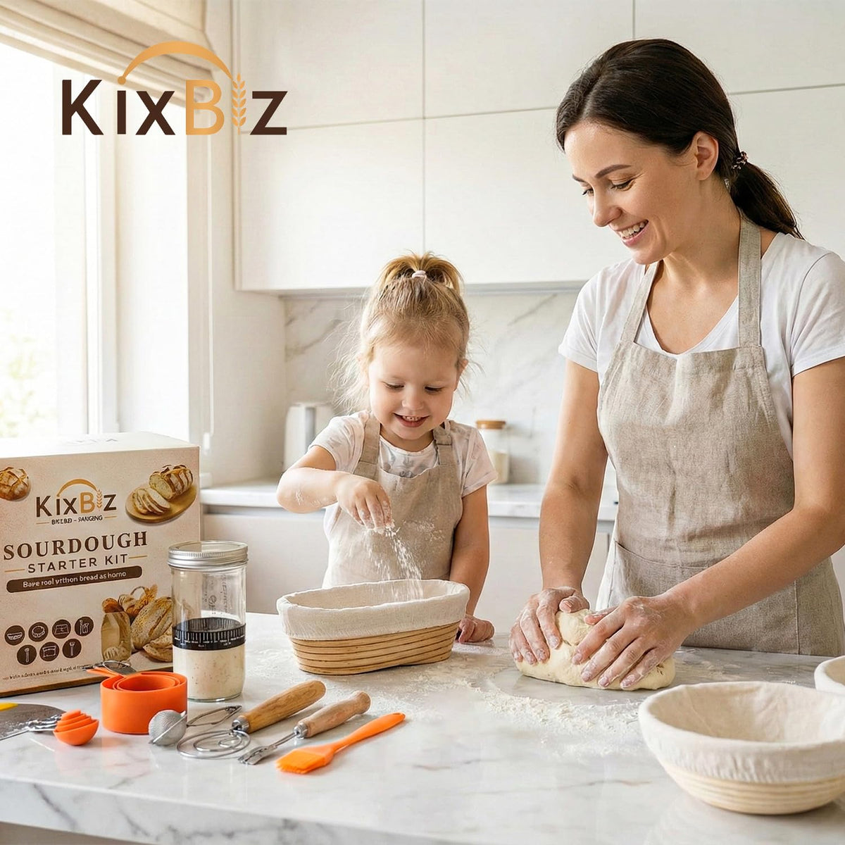 Kixbiz stencils and storage bags for decorating and keeping bread fresh.