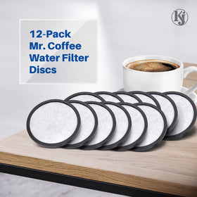 K&J Mr. Coffee charcoal disc closeup mesh showcases carbon-activated filtration.