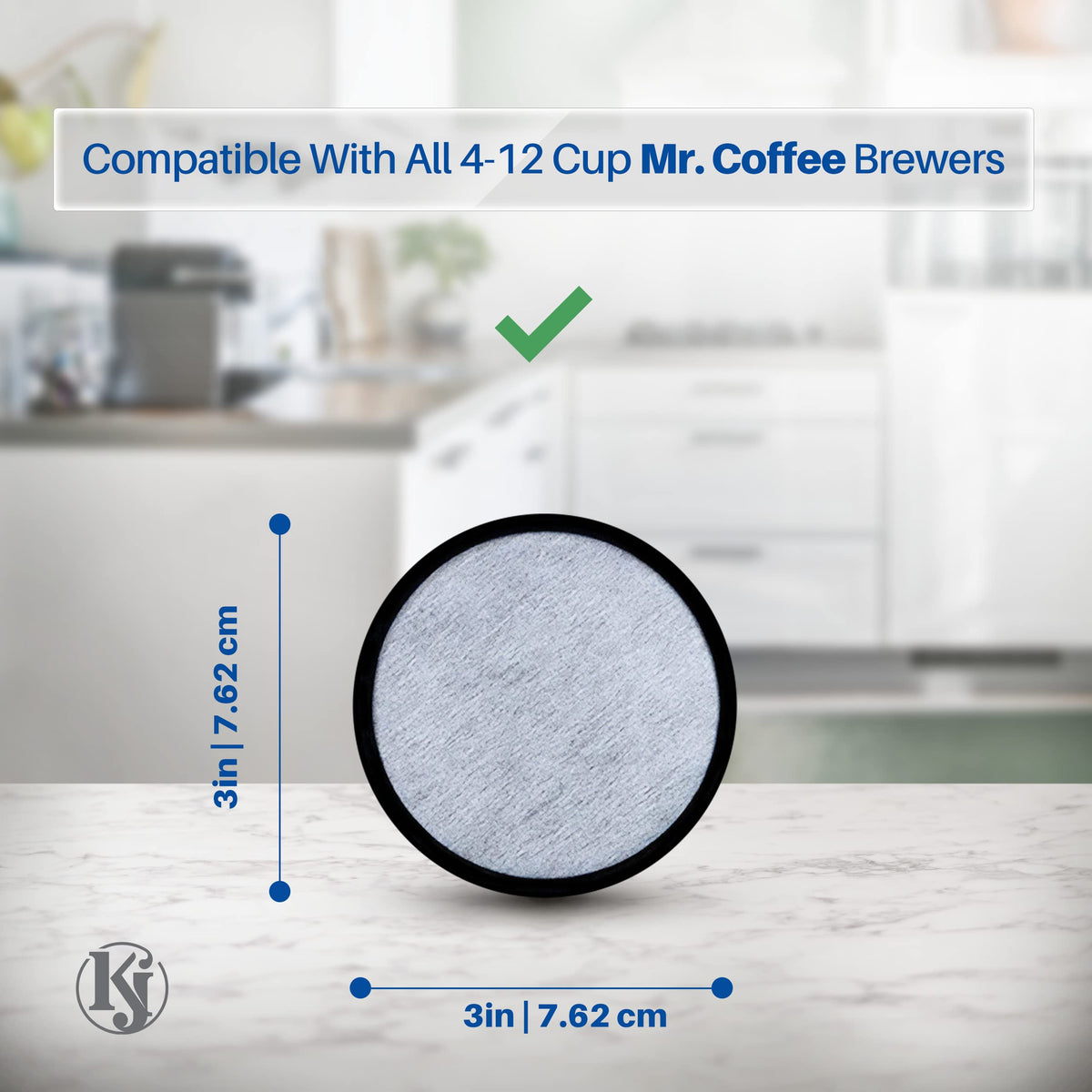 K&J Mr. Coffee charcoal disc packaging highlights eco-friendly shipping and protection.