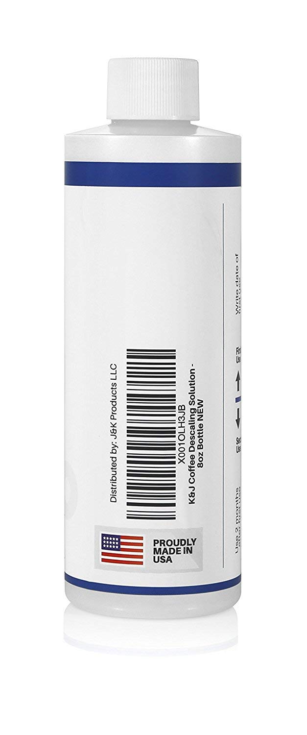 K&J Descaler bottle label with two-use marking