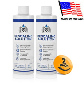 Instruction card for K&J descaling kit with step-by-step guide
