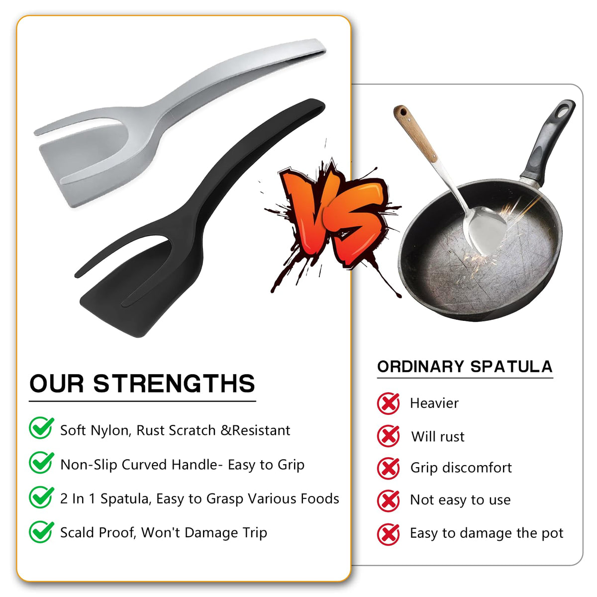 KJG Egg Spatula head angled edge for easy under-food lifting